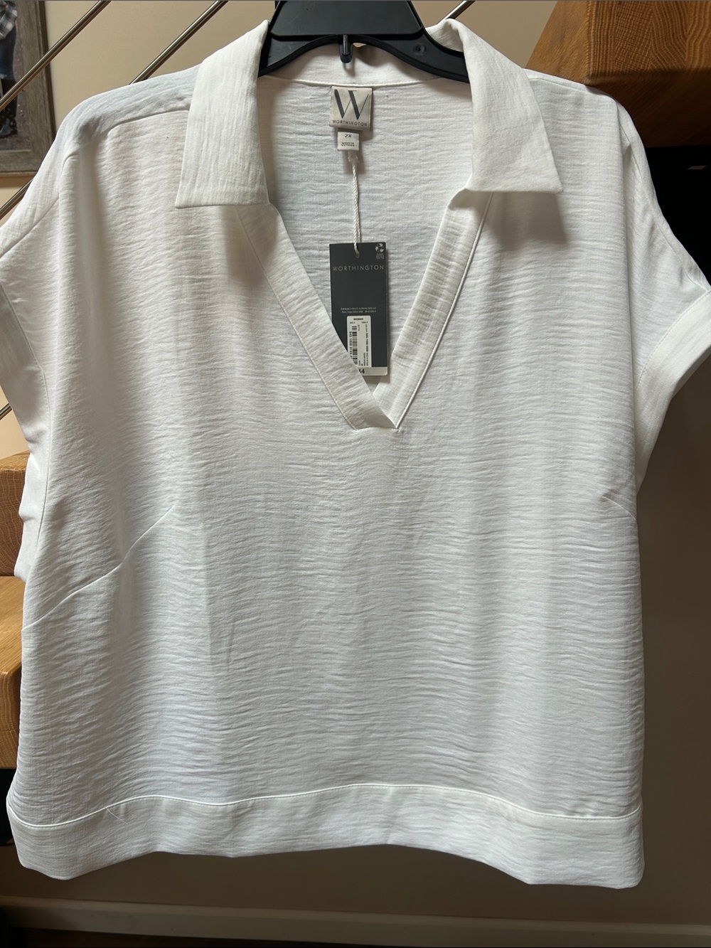 Worthington White V-Neck Polo Tunic Top